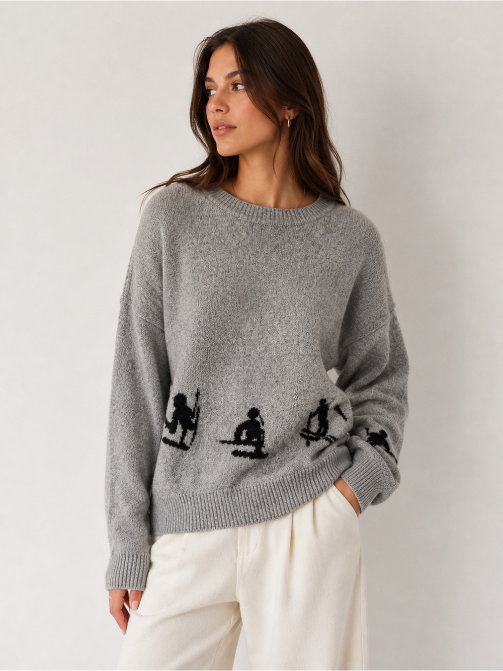 Lou & Grey Heather Gray Knit Crewneck Pullover‎